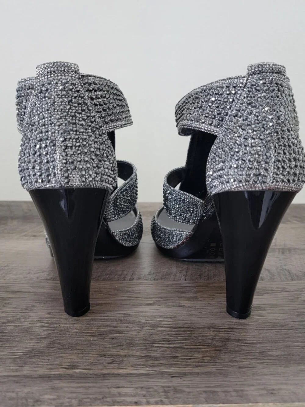 Michael Kors Berkley T-Strap Silver Glitter Rhinestone Caged Heels